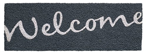 Kokos Fußmatte Welcome, Bodenmatte Schmutzfangmatte Fußabtreter 26x75 cm, Farbe wählbar (Grau-Weiss)
