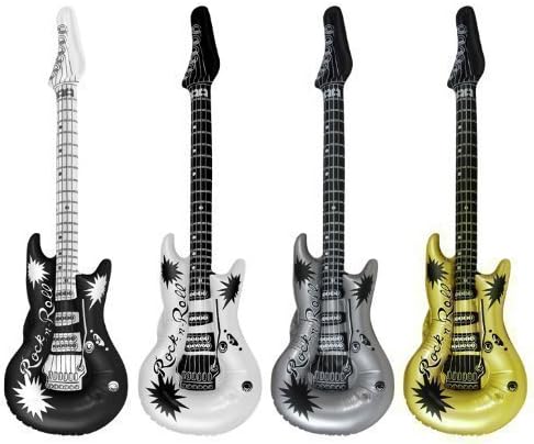 4 Inflatable Rock &amp; Roll Guitar Party Accessories / Fancy Dress Assorted Colours