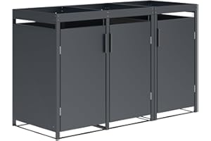 DEGAMO Mülltonnenbox 3-er Mülltonnenhaus ULM für 3X Tonnen 120 und 240 Liter, Stahl verzinkt, Farbe anthrazit, mit Pflanzkastenaufsatz