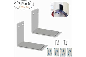 MeetRade Headphone Stand Holder Stick-On Adhesive Hooks Under-Desk Earphone Stand Headset Hanger Mount 2 Pack Aluminum Wallmount Hook Clamp Headphone Desk Hanger (Silver)