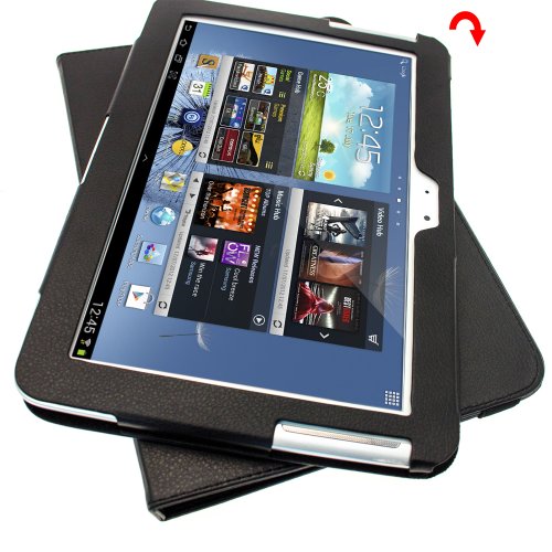 igadgitz Schwarz 360° Rotierende Abnehmbare PU Leder Tasche Schutz Hülle Schutzhülle Ledertasche Lederetui Etui Case Cover für Samsung Galaxy Note 10.1 N8000 WiFi 3G Android Tablet + Display Schutzfolie - 8