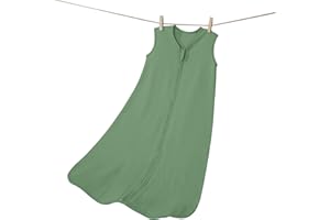 FIEMOL Sacco nanna 6-12 mesi Coperte indossabili per bambini, 0,5 Tog Sacco nanna in cotone per neonati Verde scuro-1 confezione