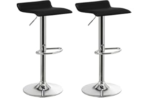 LOLAhome Set de 2 Taburetes de Cocina Giratorios en 360°, Juego de Sillas de Bar Regulables en Altura de 63 a 84 cm, Material Polipiel, Estructura Metal y Reposapiés, Negros