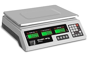 Steinberg Systems SBS-PW-402CS waga kontrolna waga rynkowa 40 kg / 2 g waga sklepowa ze wskaźnikiem cen waga stołowa waga cenowa (7 miejsc pamięci, wyświetlacz LCD, wbudowany akumulator)