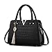 Produktbild YULAND Handtasche Damen, Schultertaschen Für Damen Tasche Für Damen Rucksack Ledertasche Kleine Quaste Crossbodyn Leder Handtasche Alligator Muster Schultertasche (Schwarz)