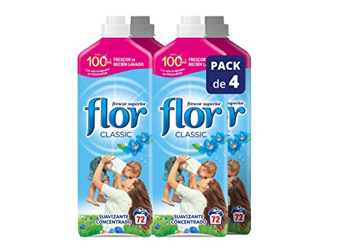 Flor Classic Azul Suavizante de Ropa Concentrado - 72 lavados [Pack de 4, Total 288 dosis]