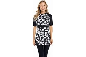 SHUOBEITER Short Sleeve Swimsuit Modest Swimwear for Women Modesty Swimming Costume Rash Guard Surfing Suit Beachwear Burkini