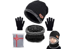 Yutdeng Bufanda Gorro Guantes Beanie Unisexo Niño Set de Bufanda Conjunto de Guantes Punto Sombreros Invierno Regalos Niño