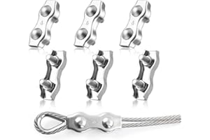 SWTYExt M6 Serre Cable Acier 6 Pièces Duplex Clips Serre Câbles en Acier Inoxydable 304 Pinces Duplex pour Fixation Corde a Linge Filin Acier Serre Cable Tondeuse Serre Cable Inox 6mm