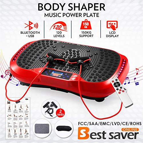 Preisvergleich Produktbild Vibrations-Plattform-Eignungs-Vibrati... Bluetooth-Sprecher Mit Beweglicher APP Verlieren Gewicht Ganzkörper-Erschütterungs-Maschine Mit Fernsteuerungs-U. Widerstandsband-Trainings-Trainer,Red