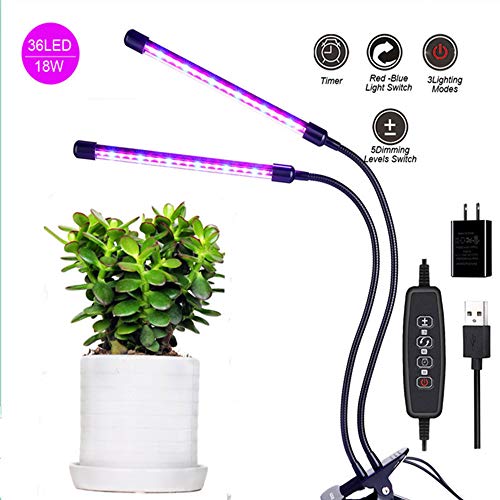 Preisvergleich Produktbild Joylora LED-Pflanzenleuchte, LED-Pflanzenleuchten, Flexibel Einstellbarer Schwanenhals, Dimmbare 5 Lichtstufen, Geeignet für Zimmerpflanzen, Gärten, Blumen, Gemüsesetzlinge und Blumen-18W