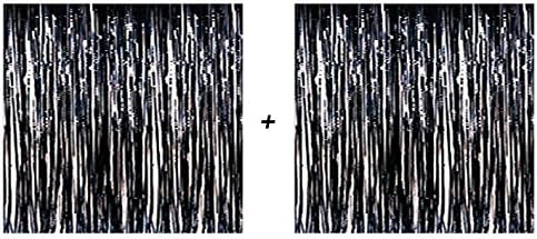 Fadirew™ 2 Pack Metallic Fringe Foil Curtain Door Window Curtains For Party Tinsel Party Anniversary Wedding Tassel Decoration, 3.28ft x 3.28ft, Black