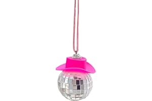 HFCOONY Disco Ball Cowboy Hat Car Accessories,Car Interior Accessories,Cute Car Accessories,Car Hanging Ornament Accessories,Car Rearview Mirror Pendant Funny Gifts For Women Men Truck SUV (Pink)