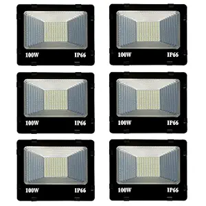 Generic Thin Slim Waterproof IP66 LED Metal Flood Outdoor Light (White, 100W) -Pack of 6