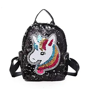MOCA Unicorn Sequins Sequin Back Bag Bagpack Backpack Backpacks for Kids Girls Womens Unicorn Sequin Backpack Bag (Black)