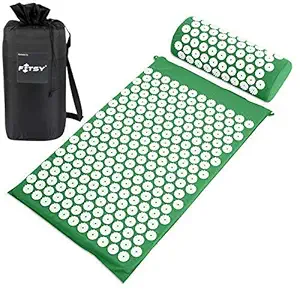 FITSY Acupressure Mat and Pillow Set for Back/Neck Pain Relief and Muscle Relaxation - With Carry Bag, Green