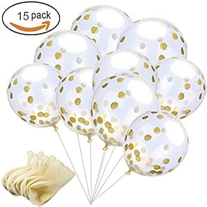 Globos de Confeti Dorado, 12 Pulgadas Globos de Fiesta de Latex Transparentes con Puntos de Confeti de Papel Dorado para Decoraciones de Cumpleaños, Bodas o Fiestas (15 Piezas)