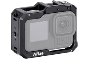 Nitze Gabbia per GoPro HERO 13/12 / 11/10 / 9, Gabbia per Videocamera con Interfaccia Magnetica, Fori Filettati da 1/4" e 2 Cold Shoe per Microfono e Luce Video a LED - T-GP02A