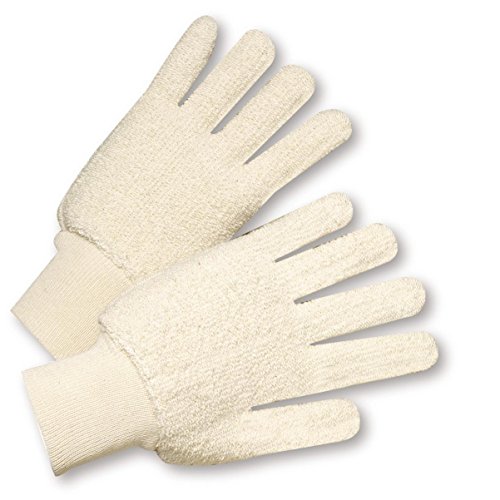 West ChesterT24KW Cotton Double-Palm Loop Out Terry Gloves, White, Large (Pack of 12)