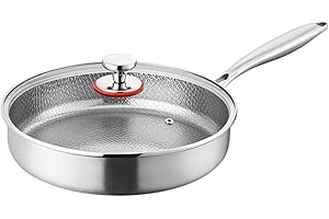 GENERIC Padella Pro in titanio martellato con coperchio, padella antiaderente, padella con coperchio, rivestimento antigraffio, compatta e leggera, per piano cottura a induzione, campeggio, cottura (20 cm)