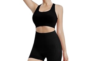 BKEPDY Vêtement de Sport Femme 2 Pièces Survêtements Ensembles Soutien-Gorge Legging Taille Haute Shorts Sportswear Fitness Ensembles d'entraînement Tenues de Sport Yoga Gym Jogging