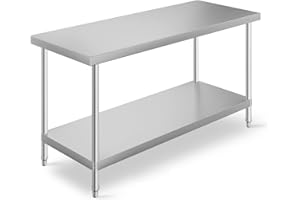 FIDOOVIVIA 150 x 60 x 80cm Commercial Work Table, Stainless Steel Catering Table with Double Layer, Heavy Duty Kitchen Food Prep Table for Kitchen Bar Garage Restaurant