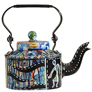 Sketch Lion Home Decor Aluminium Hand Painted Tea/Coffee Kettle Multi Colour (1 L) Decor Showpiece, Standard, Antique