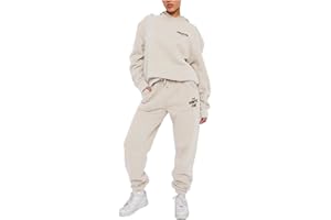 GENERIC Tracksuit Full Sets for Women UK Casual Stylish Spring Fall Hooded Sweatshirt Set Ladies Loose Comfy 2 Piece Outfits Classic Solid White Fox Letter Print Lounge Co Ord Sets