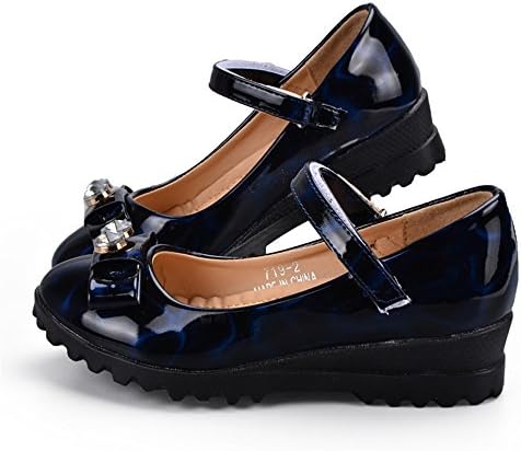 Tufanyu Girls Casual Princess Leather Shoes Rhinestone Butterfly Massage Wedges Heel Party Sandal For Toddler &amp; Little Kids Easy Wear (Color : Black, Size : 27 EU)