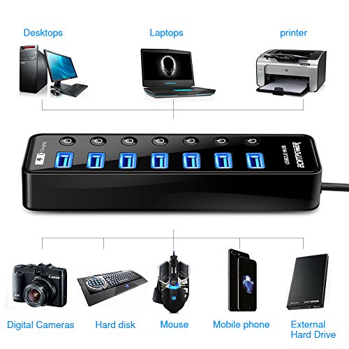 USB Hub Aktiv, ECHTPower 7 Port USB 3.0 Verteiler mit 15W Netzteil Datenhub für Apple Macbook, Macbook Pro, iMac, Notebook, Windows Laptops und Ultrabooks usw - 3