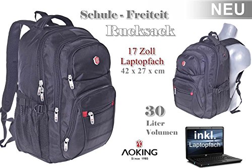 City Rucksack Schule Arbeit & Freizeit Bag Schulrucksack Sportrucksack Backpack Laptoprucksack Laptopfach 17″ – schwarz (HN49006) - 2