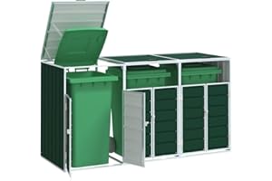 IKAYAA Copribidoni da Esterno 3 Bidoni Copribidone per Spazzatura Copribidoni Spazzatura in Metallo Pattumiera Box Rifiuti Copertura per Bidone-Verde-3 Bidoni