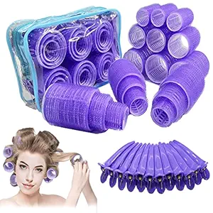 AiOiKi Hair Roller Set, 30 Pack 3 Sizes Hair Rollers for Medium Long Hair, Self Grip Hair Rollers,DIY Velcr Rollers(6xLARGE+6x MEDIUM+6x SMALL+12x Clips,Travel Bag Packag)