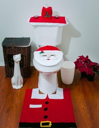 Set of 3 Christmas decoration Santa toilet seat cover &amp; rug &amp; tissue box cover set by DaZu Decor