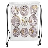 GONIESA Drawstring Sack Backpacks Bags,Clock Decor,Repair of Watches Design Technical Theme Clockwork Retro Theme Horizontal,Silver and Gold Soft Satin,5 Liter Capacity,Adjustable String Closur