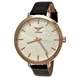Elegante NY London Damen-Uhr Analog Quarz Leder Armband-Uhr Klassisches Design Schwarz Rose-Gold mit Perlmutt Ziffernblatt