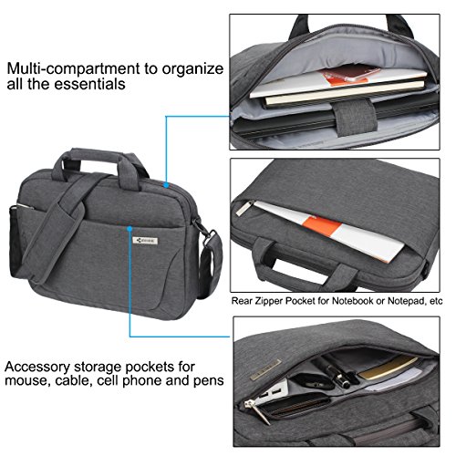 Zikee 39,6 cm (15,6 Zoll) wasserfeste und 360° stoßfeste Messenger-Bag als Schutz für Ihren Laptop/Notebook mit Handgriff und Schultergurt für Schule, Studium, Reisen und im Büro und für geschäftliche Nutzung (Grau) - 3