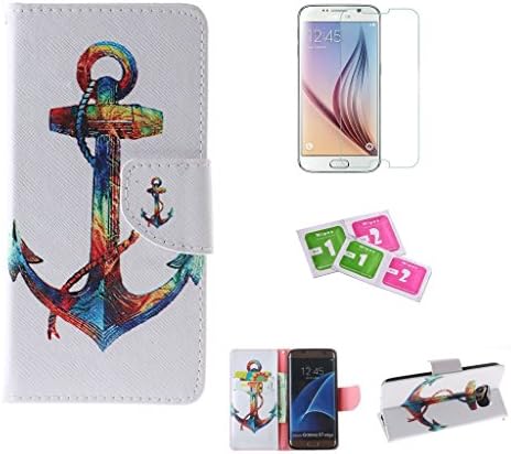 Samsung Galaxy Core Prime(G360) case, JGNTJLS [with Free Tempered Glass Screen Protector] Premium PU Leather Wallet Embedded Flip Magnetic Detachable Close Lock with [Colorful-Pattern] and [Credit Card Holder Slots] Smart Standing Folio Book Style Type Stylish Ultra Slim Fit Protective Folder Case Cover Skin for Samsung Galaxy Core Prime(G360) 4.5" Inch (Pink,Anchor)