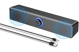 FARDAS Computer Speakers, USB Powered Small PC Speakers with Knob Volume Control and 3.5mm Aux Input, Surround Sound Portable Wired Mini Soundbar Speaker for PC, Desktop, Laptop, Black