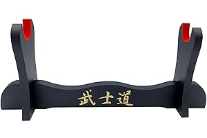 Glac Store® Supporto Espositore Piedistallo Stand da Tavolo per Katana Samurai in Legno Con Scritte Giapponesi 1 Posto Impreziosita da Velluto Rosso nella parte di Appoggio