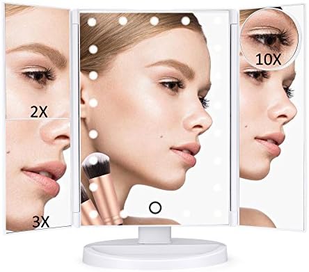 Rixow Mirror for Makeup 1 x/2 x/3 X/10 x Magnifier, folding mirror Treble to Three Faces, 21 LED Illuminated Mirror with USB 180 Degrees Swivel