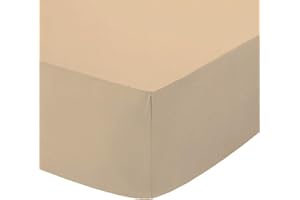British Home Bedding - Plain Polycotton Percale Fitted Bed Sheets - Shrinkage and Fade resistant with a soft luxurious finish (Beige, Single)