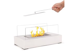 VIRZEN Tabletop Fire Pit Indoor Outdoor Fire Pit Small Rubbing Alcohol Fireplace (Rectangle&White)