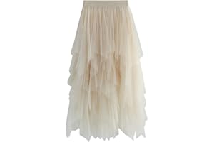 Kukeyiee Falda de Las Mujeres Tul Tutu Irregular Bajo la Falda en Capas Falda Ballet Prom Party Vestido Plisado A-Line Midi Falda
