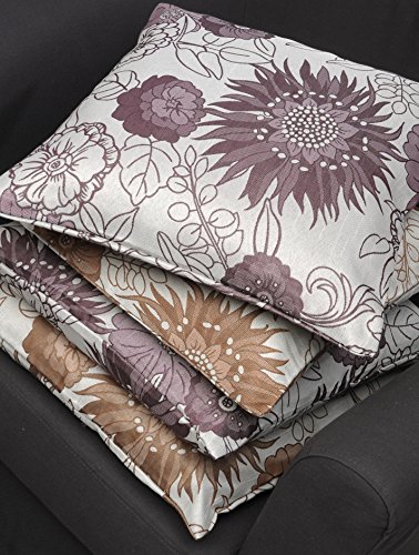 MODERN STYLE - 4er Set (= 4 Stück) Bezaubernder Kissenbezug " HAPPY DAYS " mit wundervollen großen Blumen in lila und braun auf hellem Grund - Größe Kissenhülle je 40 x 40 - dekorativ und stylisch - aus dem KAMACA-SHOP