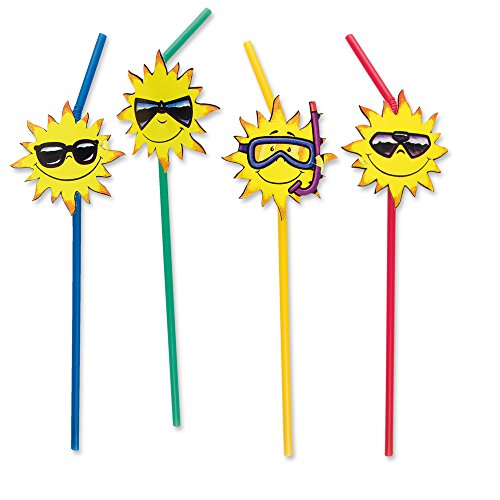 Preisvergleich Produktbild 100 Strohhalme mit Sonnen Deko