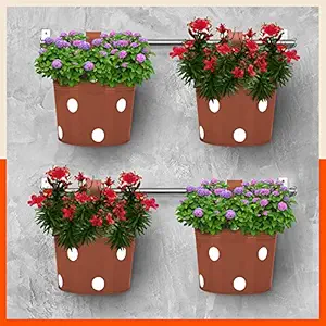 Patio by Bathla - RUI Hanging Metal Pot Holders/Planters for Balcony/Garden |Corrosion Resistant with Detachable Double Hooks | Terra - Set of 4