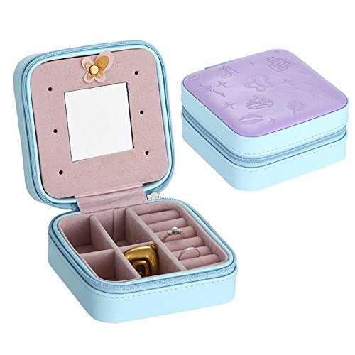 Anself Tragbar Schmuckkoffer Mini Schmuckkasten Schmuckbox mit Spiegel Modelle Optional - 2