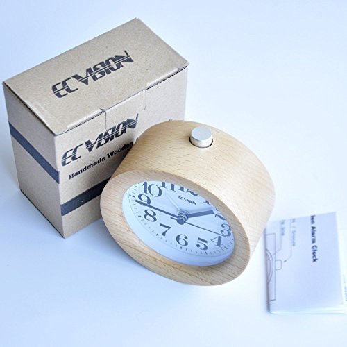 ECVISION Kleiner Wecker Holz Tischuhr Handgemachte Umweltfreundlich Tischuhren Klassisch Kleine Runde Stille Tisch Snooze Buchenholz mit Nachtlicht (Light Wooden) - 7