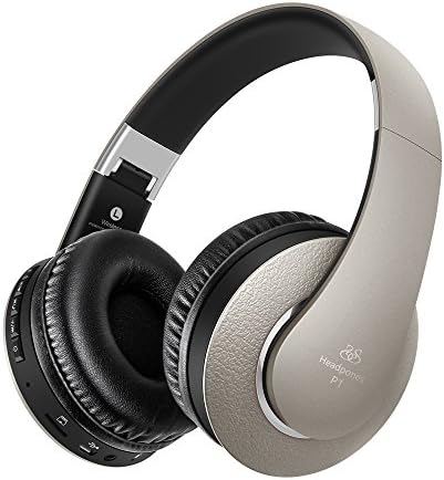 Bluetooth Headphones Over Ear, BODECIN Foldable Stereo Wireless Headset with Microphone, TF Card and FM Radio, Perfect for Cell Phone/ TV/ PC and Travelling(Gold)